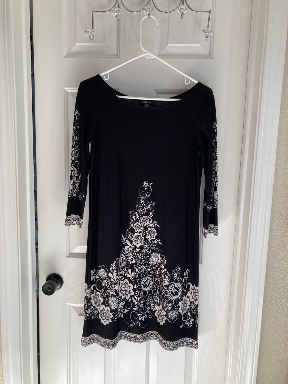 Forever 21 Black Midi Dress with White Floral Print